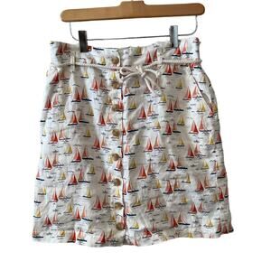 Cynthia Rowley Linen Paperbag Waist Sailboat Print Mini Skirt S